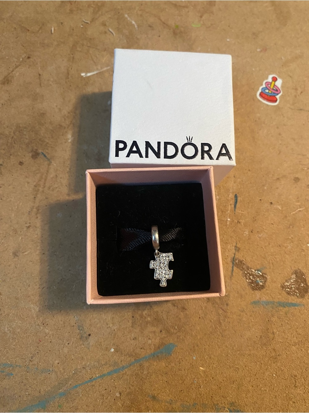 Pandora Silver Puzzle Piece Charm with Clear Stones
